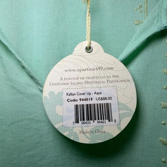 Spartina 449 Aqua Kaftan Cover Up Embroidered Tassel Boho Beach OS NWT Colorful - Picture 8 of 11